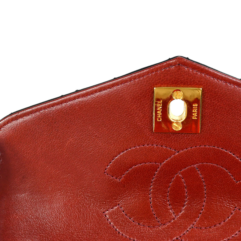 Chanel Chain Shoulder Bag Bi-Color Red Black Lambskin