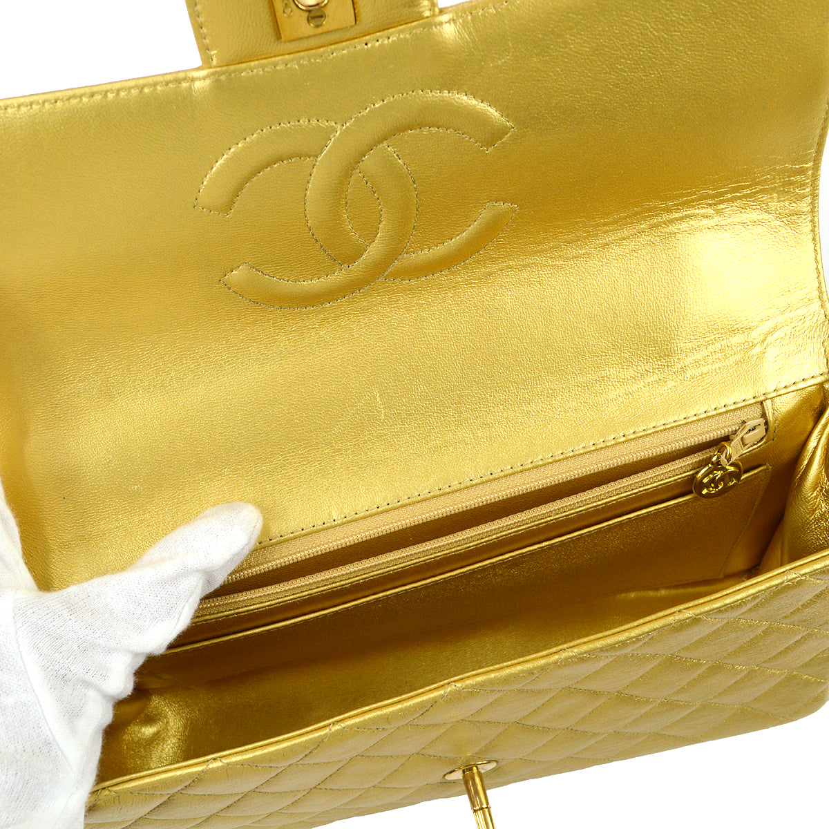 Chanel 1991-1994 Classic Flap Handbag Gold Lambskin