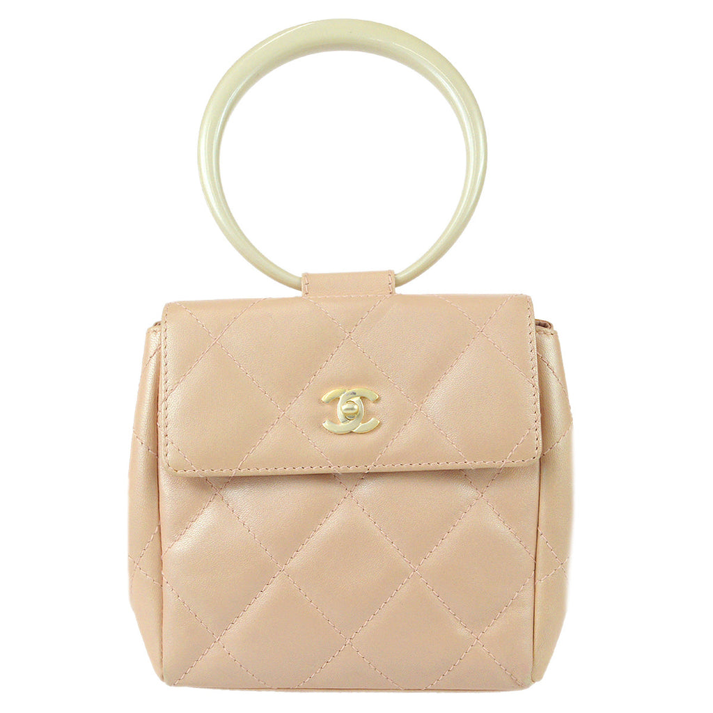 Chanel 2000-2001 Acrylic Handle Handbag Pink Lambskin
