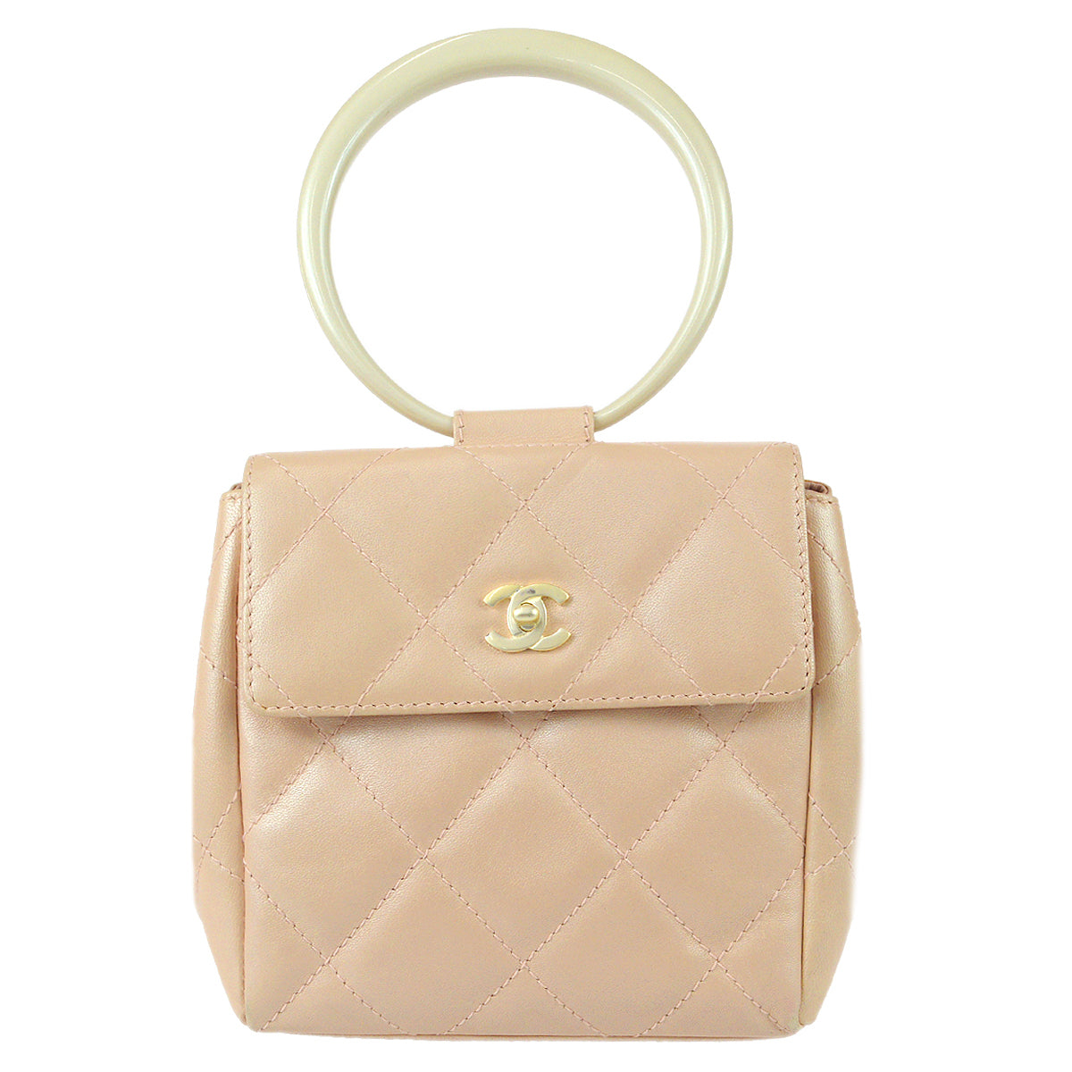 Chanel 2000-2001 Acrylic Handle Handbag Pink Lambskin