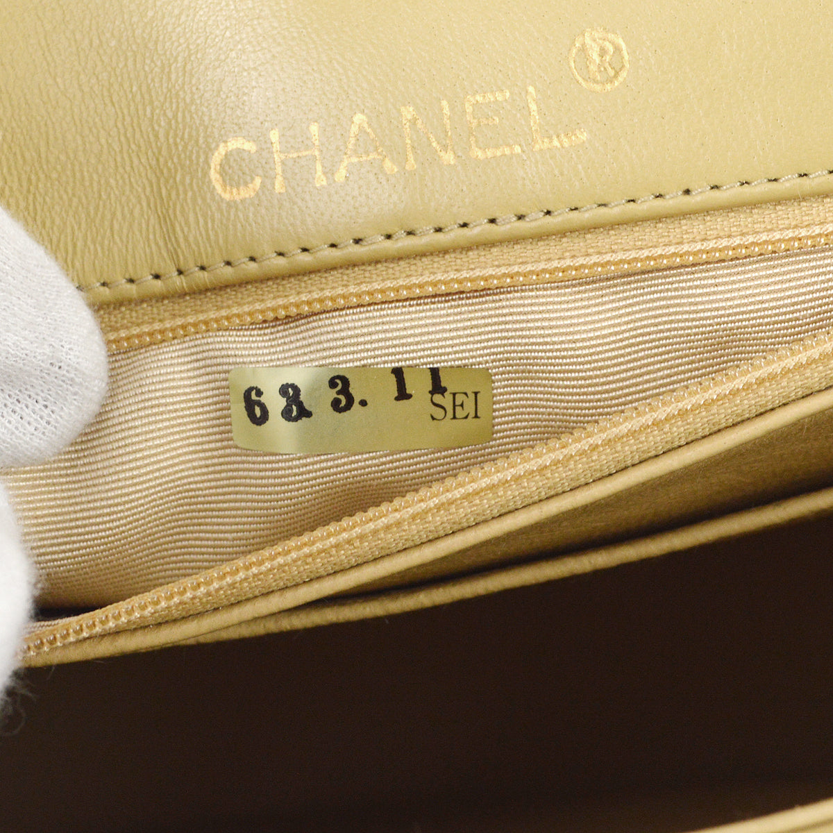 Chanel Chain Shoulder Bag Beige Lambskin