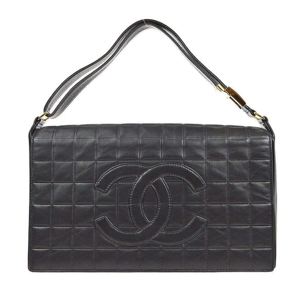 Chanel 2001-2003 Choco Bar Shoulder Bag Black Lambskin