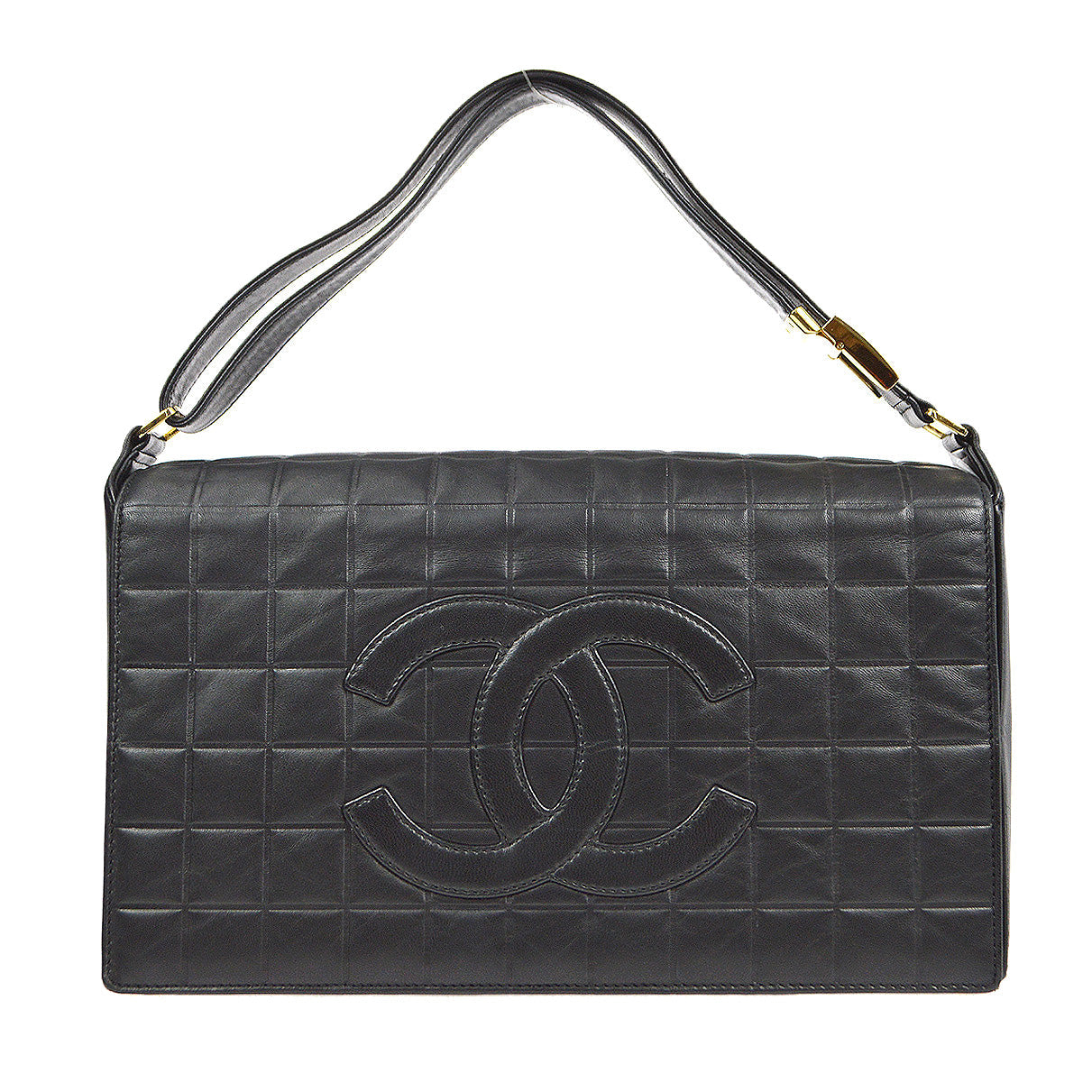 Chanel 2001-2003 Choco Bar Shoulder Bag Black Lambskin