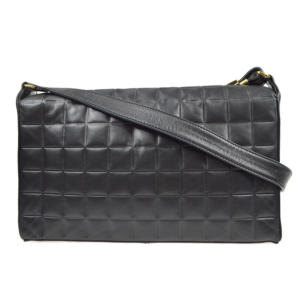 Chanel 2001-2003 Choco Bar Shoulder Bag Black Lambskin