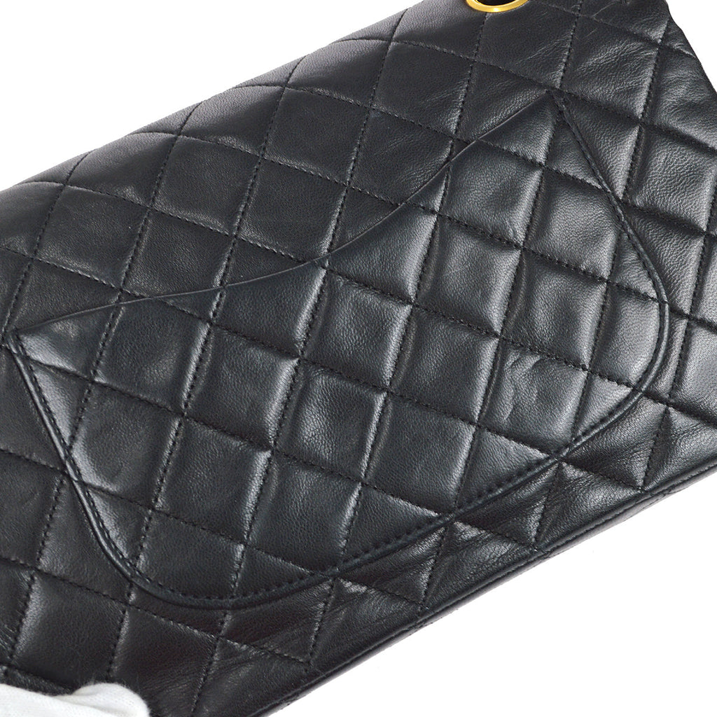 Chanel 1989-1991 Classic Double Flap Medium Shoulder Bag Black Lambskin