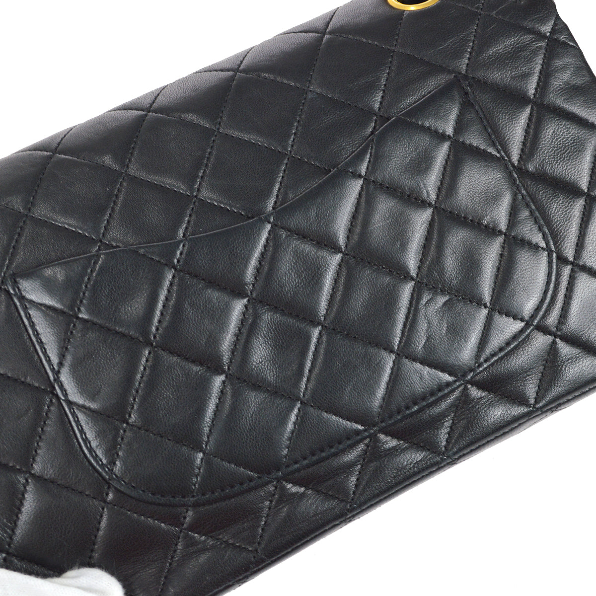 Chanel 1989-1991 Classic Double Flap Medium Shoulder Bag Black Lambskin