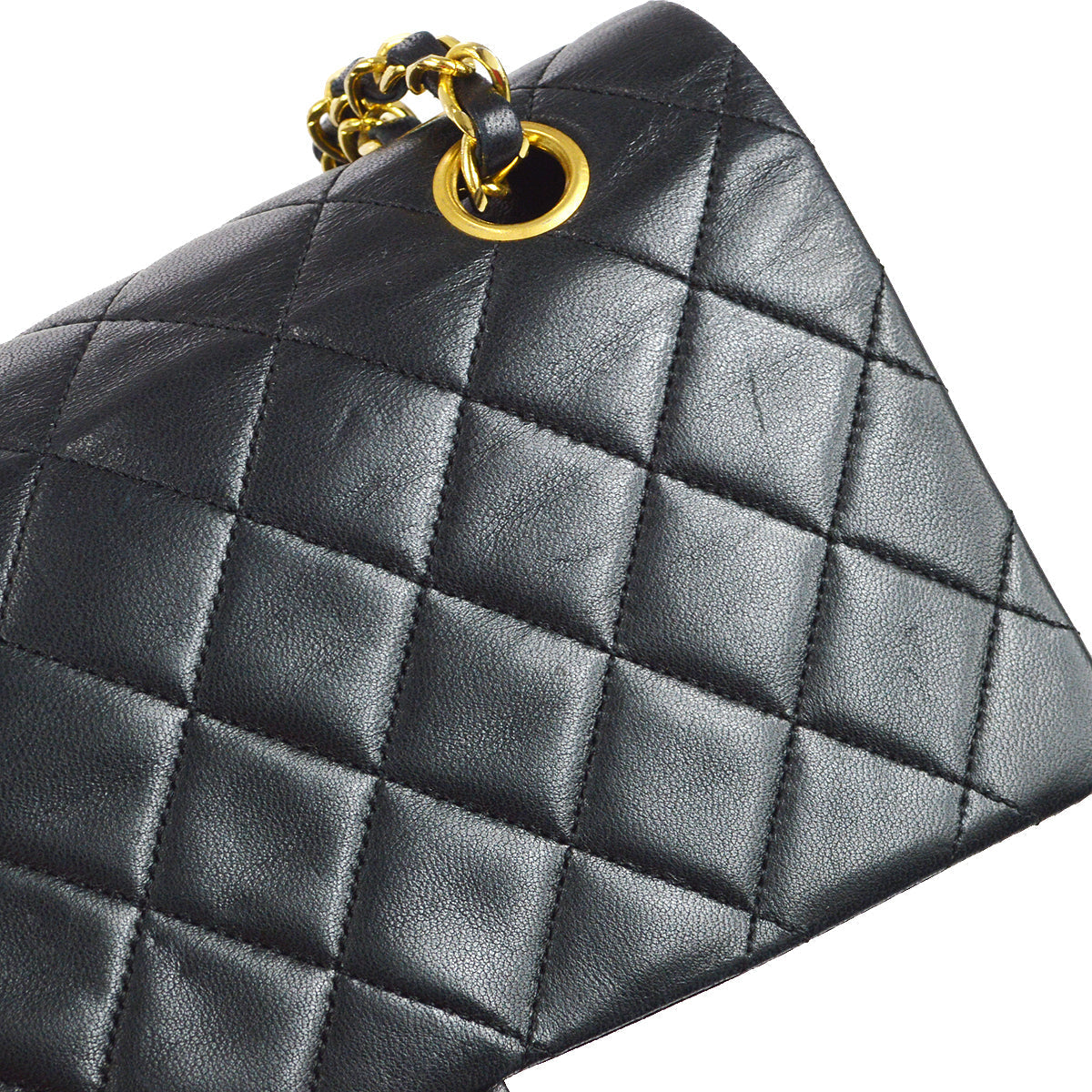 Chanel 1989-1991 Classic Double Flap Medium Shoulder Bag Black Lambskin