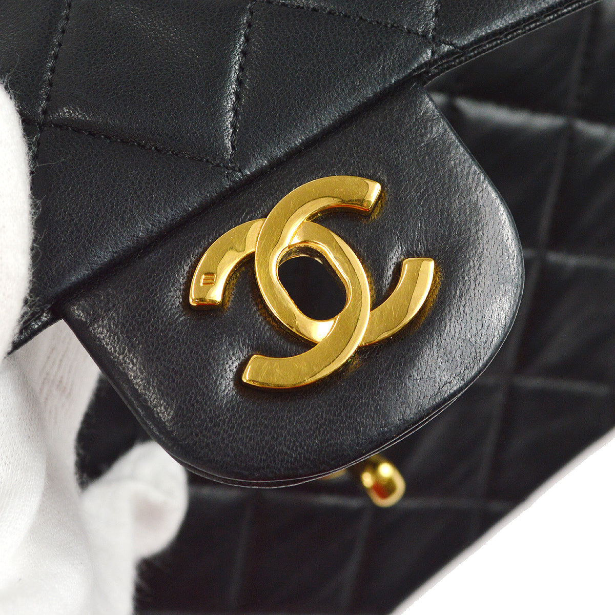 Chanel 1989-1991 Classic Double Flap Medium Shoulder Bag Black Lambskin