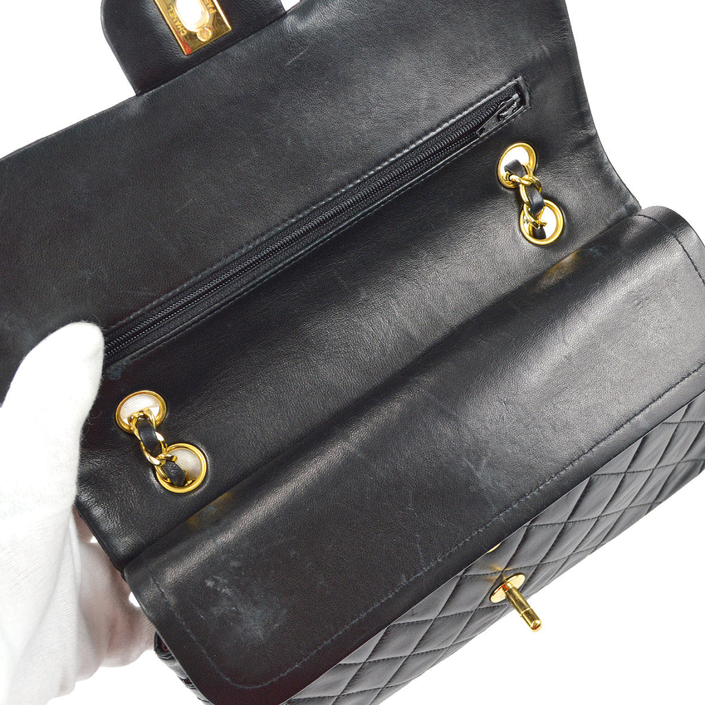 Chanel 1989-1991 Classic Double Flap Medium Shoulder Bag Black Lambskin