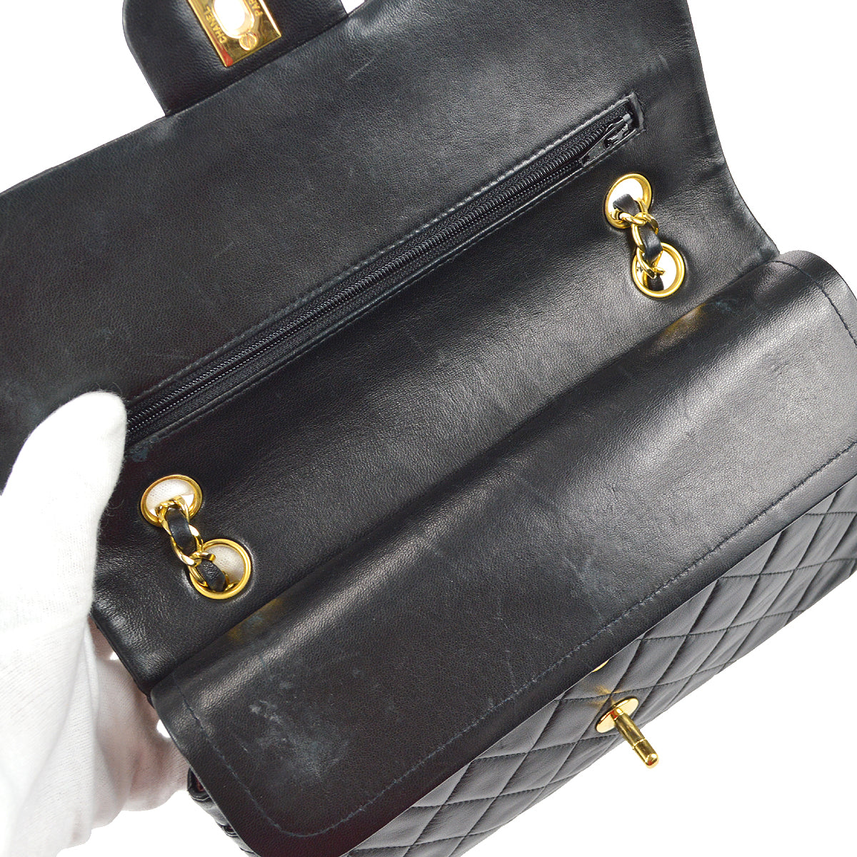 Chanel 1989-1991 Classic Double Flap Medium Shoulder Bag Black Lambskin