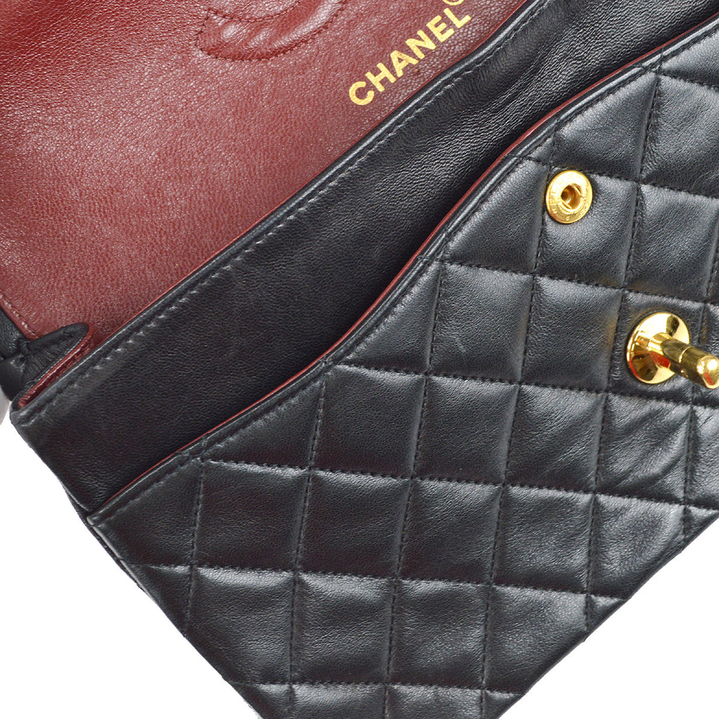 Chanel 1989-1991 Classic Double Flap Medium Shoulder Bag Black Lambskin