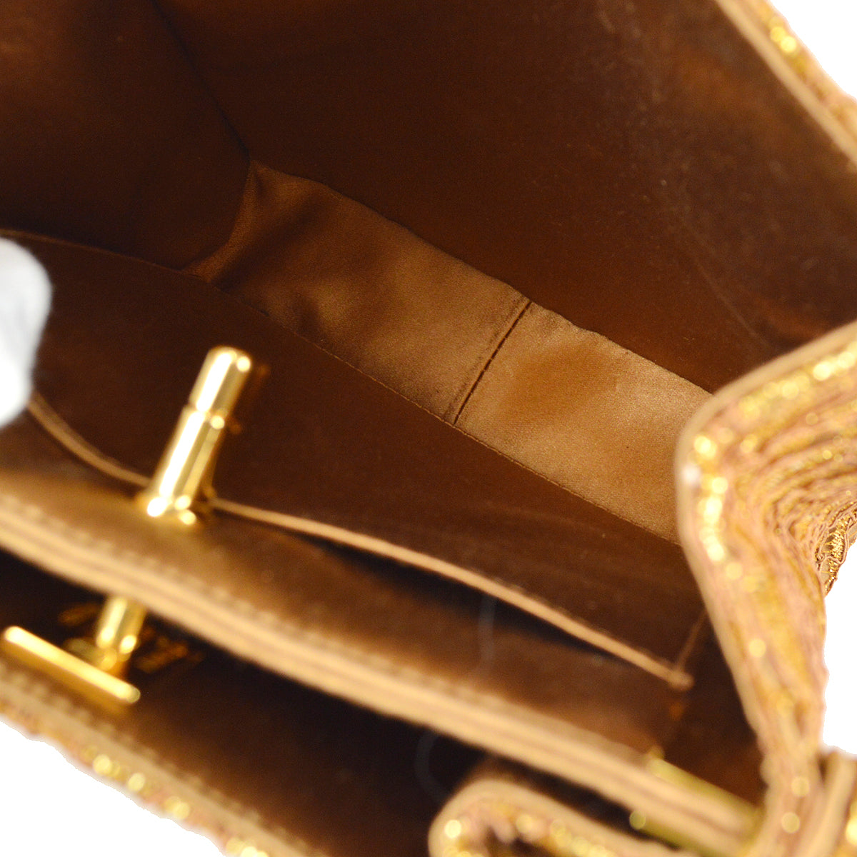 Chanel * Double Side Turnlock Handbag Gold Satin