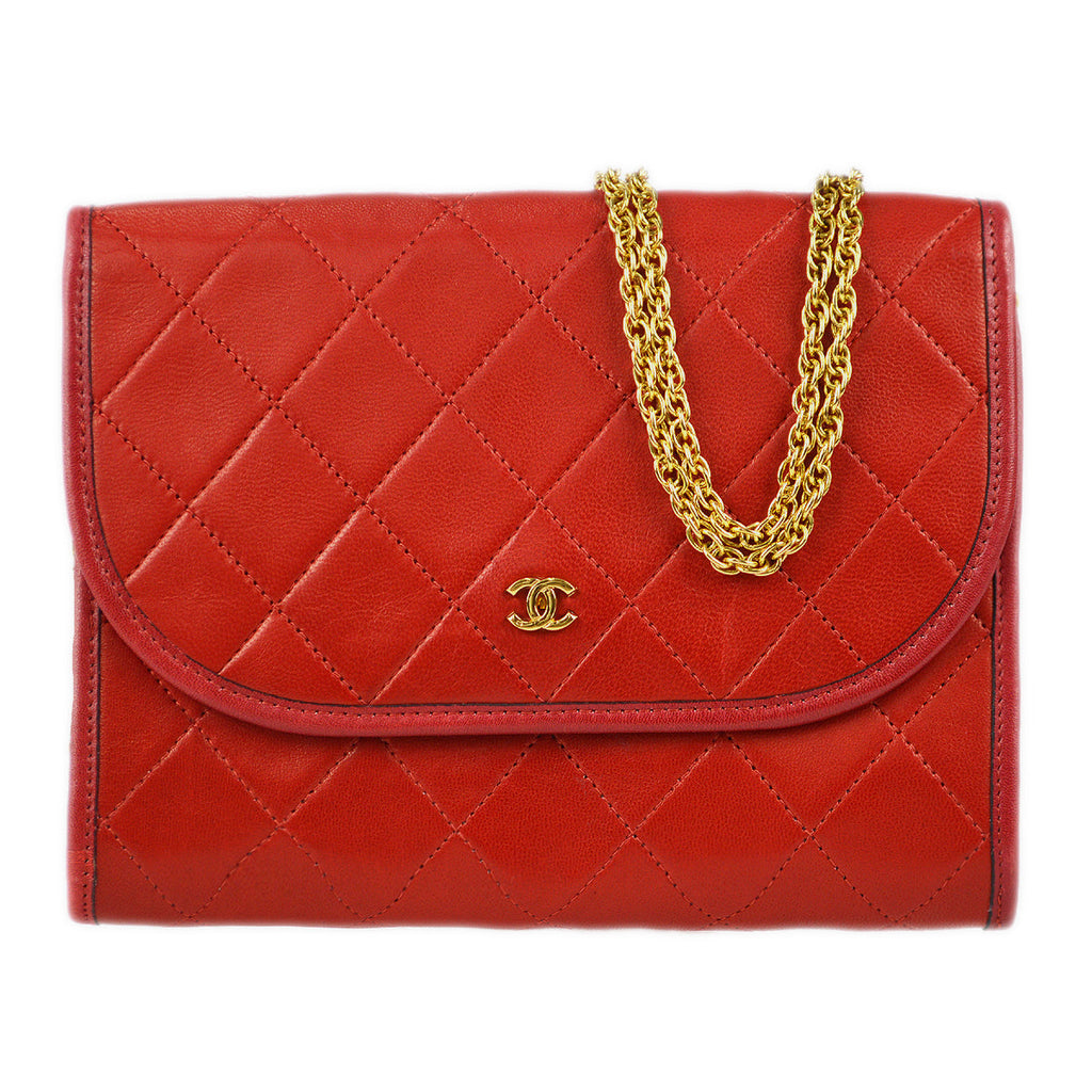 Chanel * Double Chain Shoulder Bag Red Lambskin