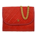 Chanel * Double Chain Shoulder Bag Red Lambskin