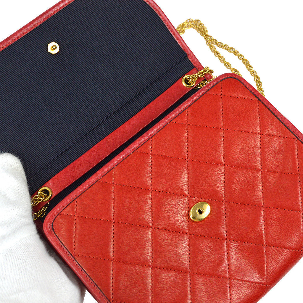 Chanel * Double Chain Shoulder Bag Red Lambskin