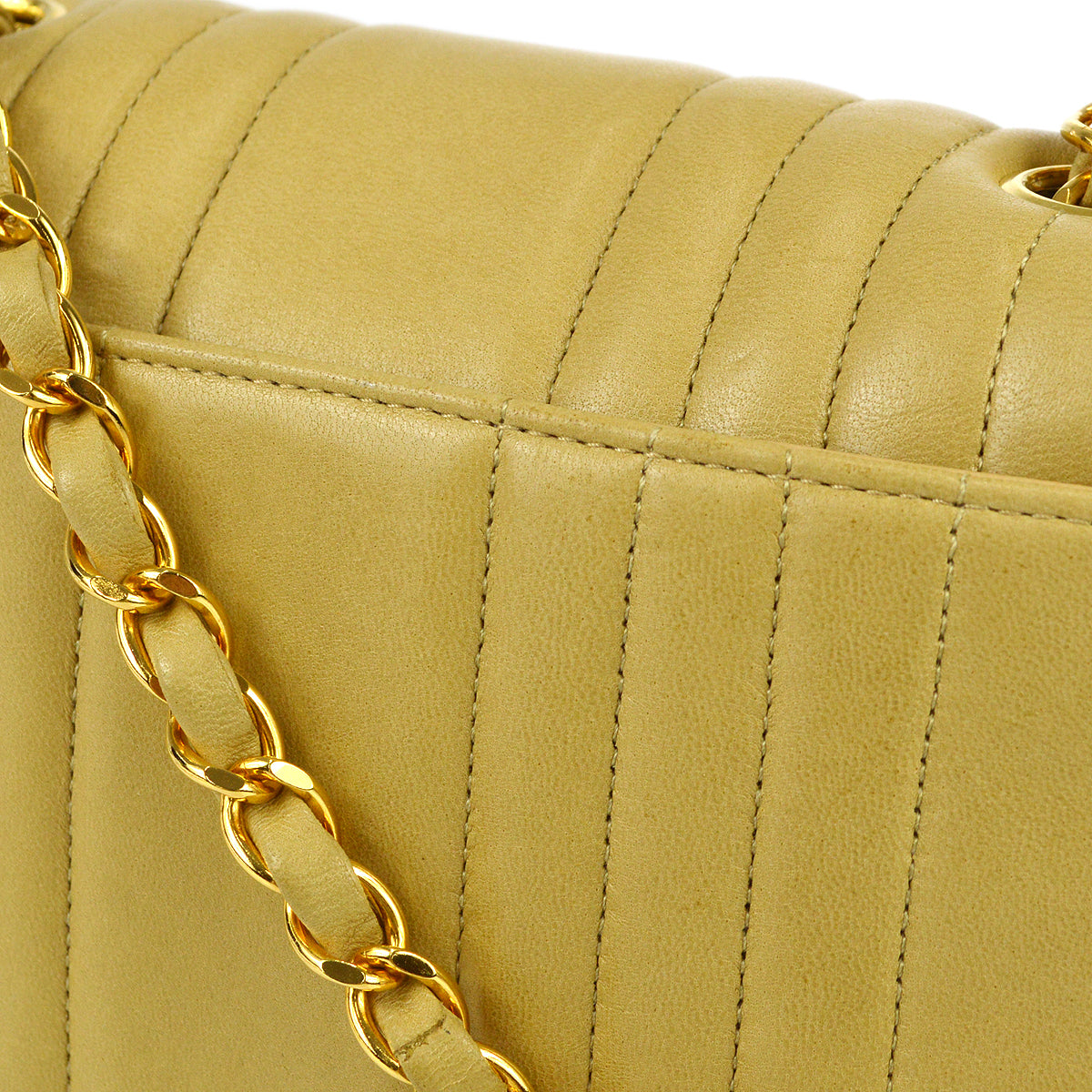 Chanel * 1991-1994 Beige Lambskin Mini Vertical Stitch Square Flap Bag 17