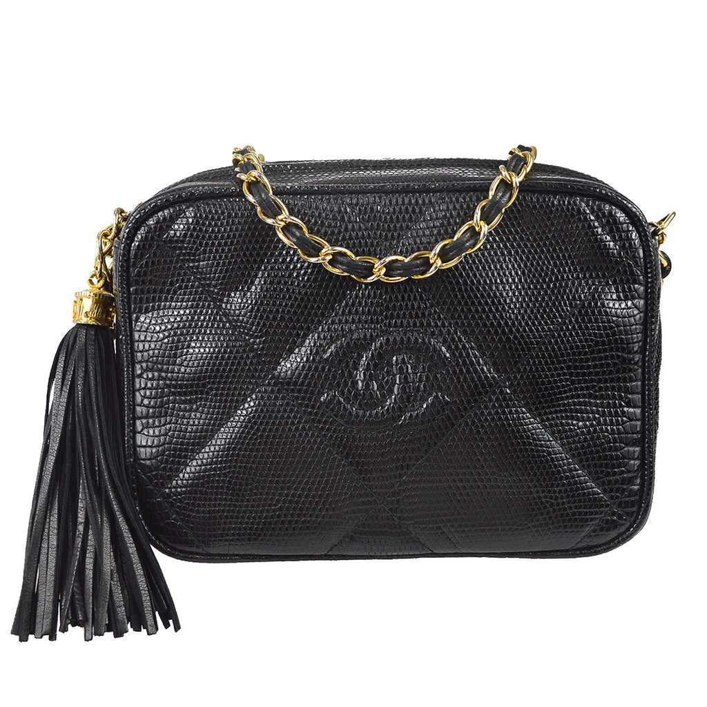 Chanel * 1986-1988 Camera Bag Mini Black Lizard