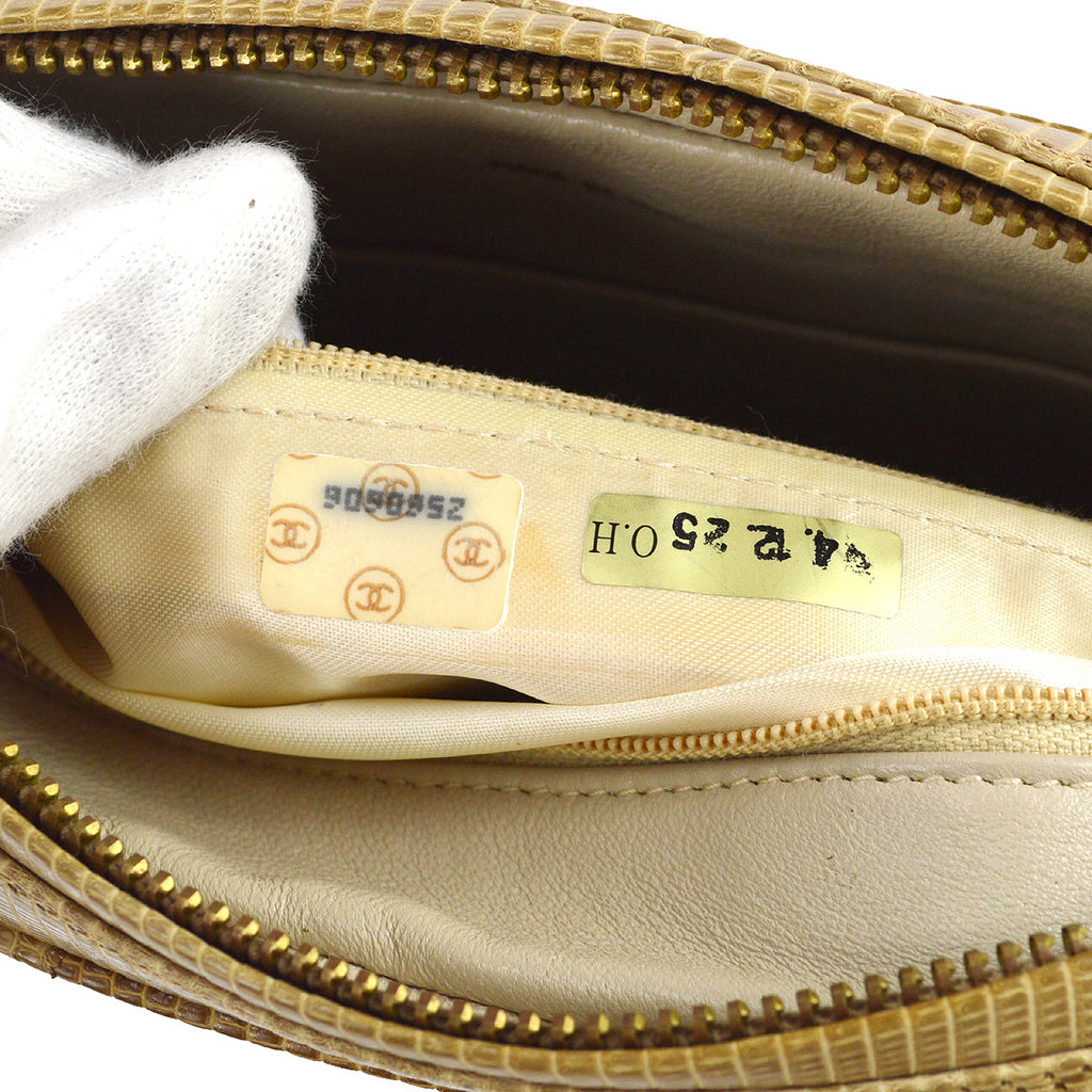 Chanel * 1991-1994 Chevron Pocket Camera Bag Small Beige Lizard