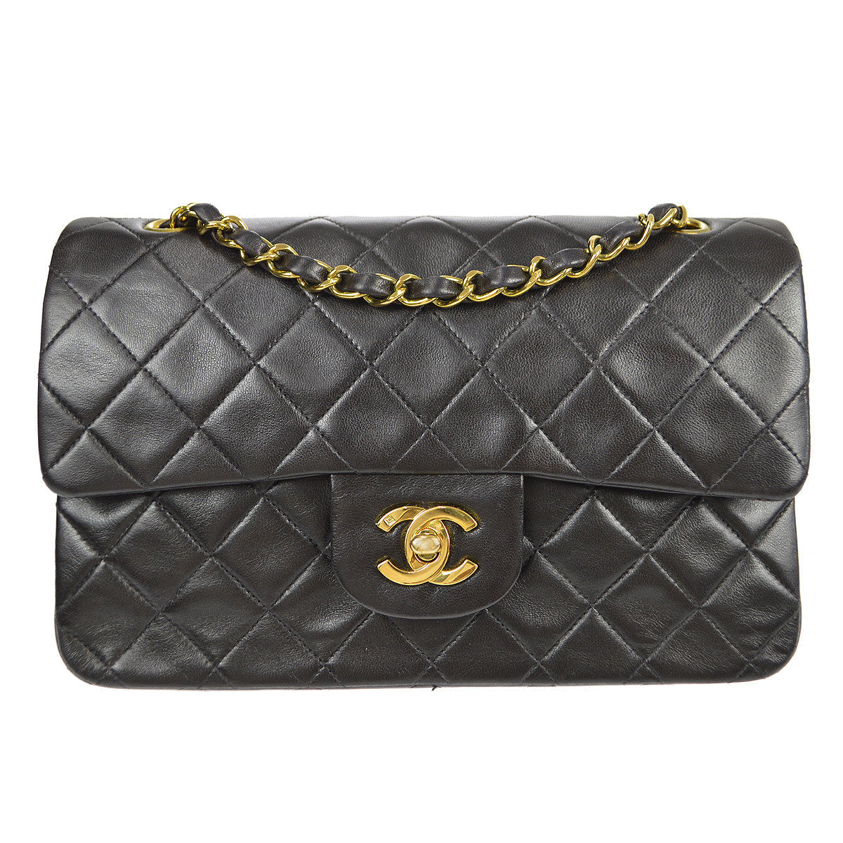 Chanel 1991-1994 Classic Double Flap Small Shoulder Bag Black Lambskin
