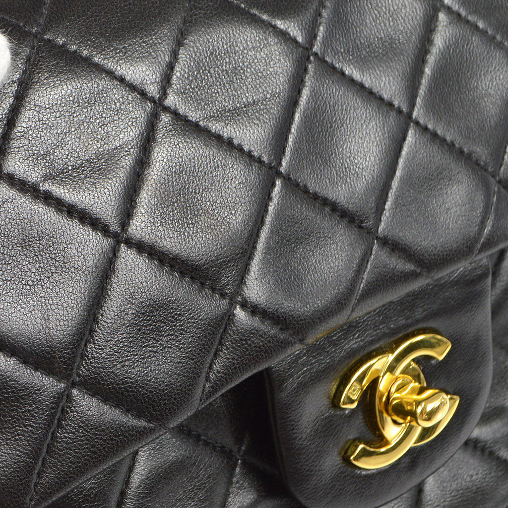 Chanel 1991-1994 Classic Double Flap Small Shoulder Bag Black Lambskin