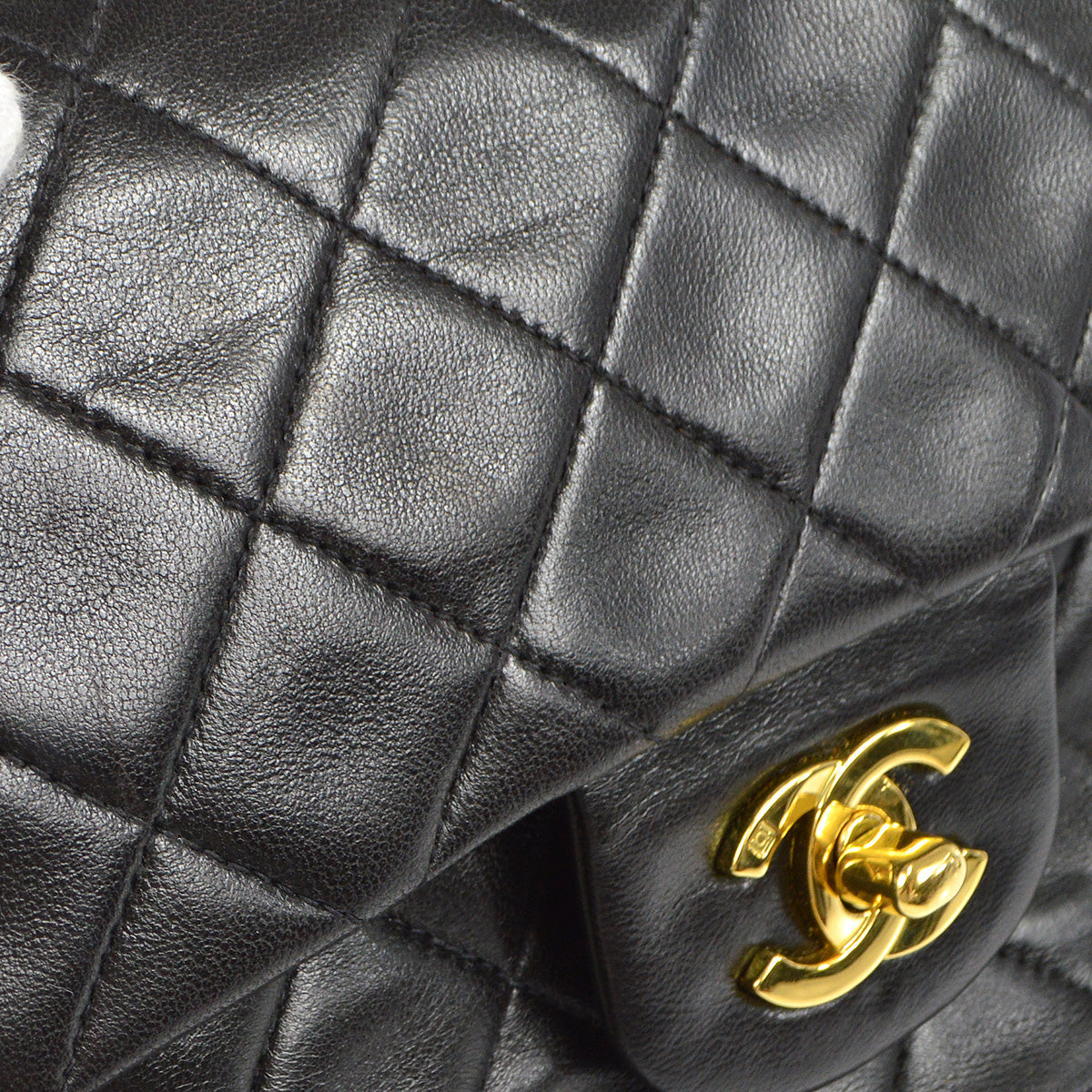 Chanel 1991-1994 Classic Double Flap Small Shoulder Bag Black Lambskin