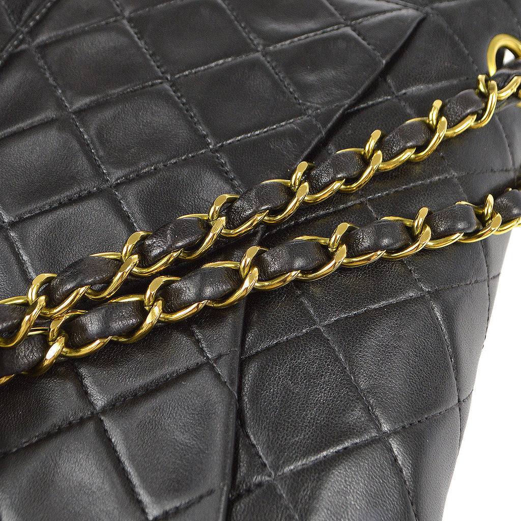 Chanel 1991-1994 Classic Double Flap Small Shoulder Bag Black Lambskin