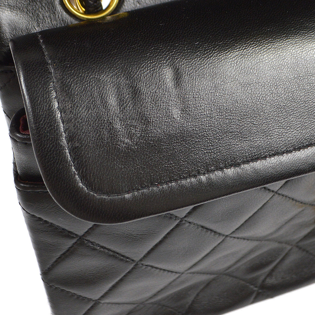 Chanel 1991-1994 Classic Double Flap Small Shoulder Bag Black Lambskin