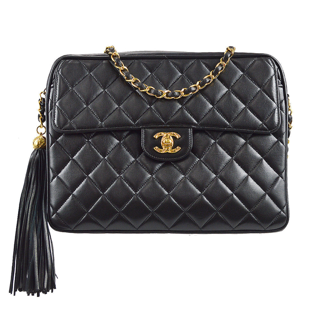 Chanel 1991-1994 Pocket Camera Bag Large Black Lambskin