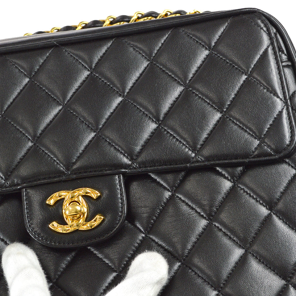 Chanel 1991-1994 Pocket Camera Bag Large Black Lambskin