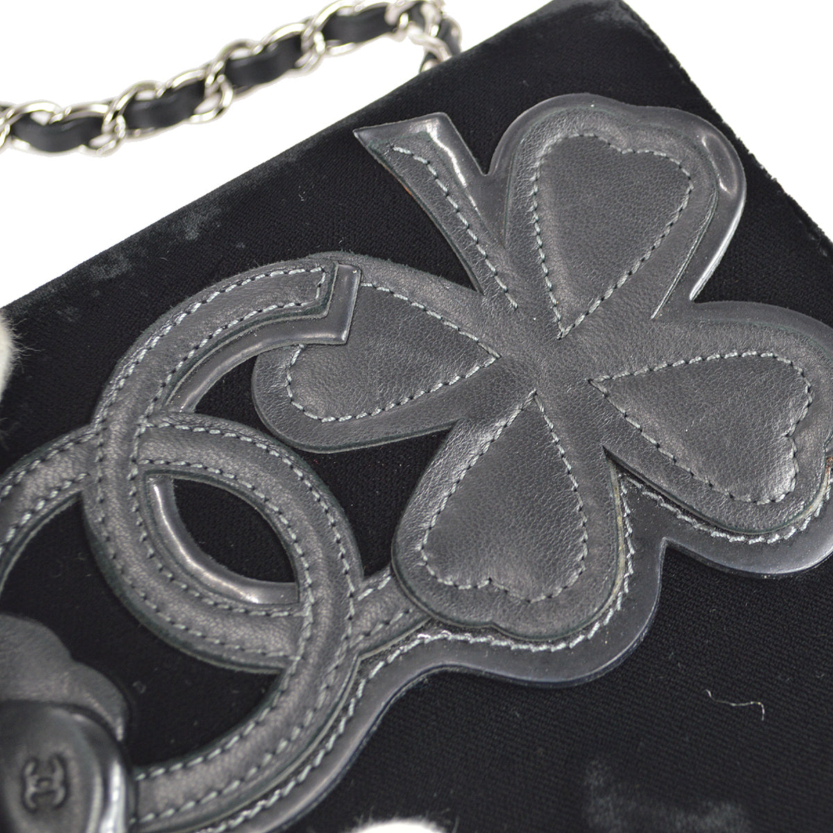 Chanel Camelia Chain Shoulder Bag Black Velvet