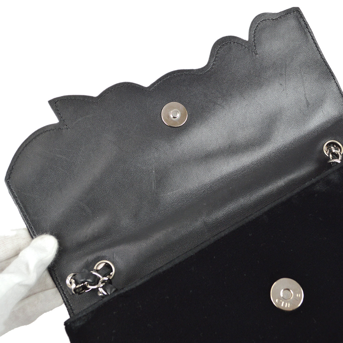 Chanel Camelia Chain Shoulder Bag Black Velvet