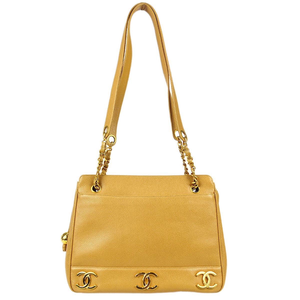 Chanel Triple CC Chain Shoulder Bag Beige Caviar