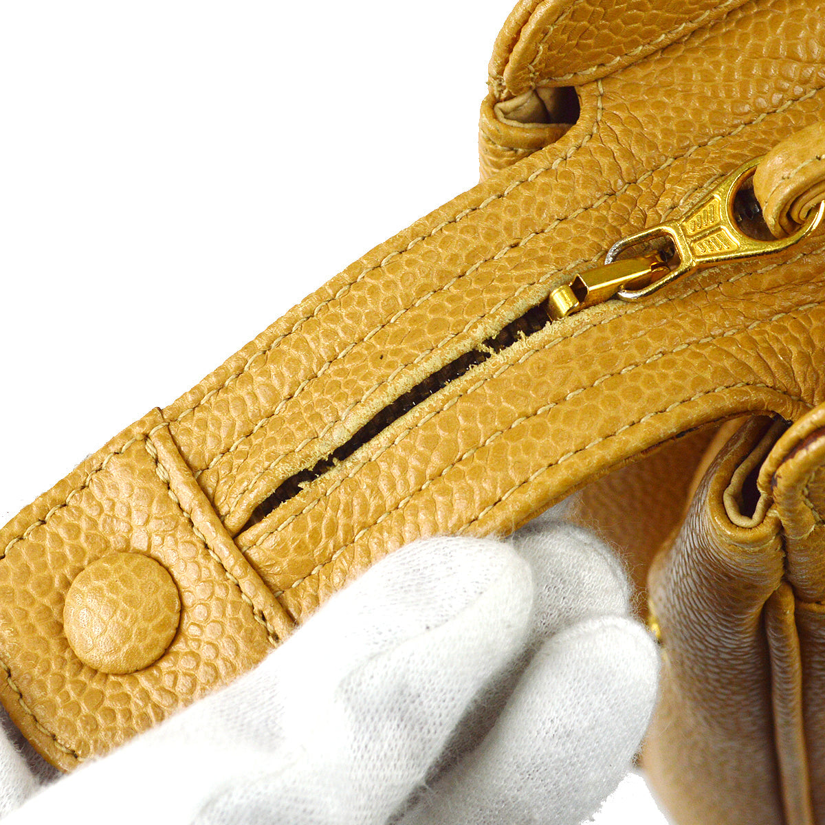 Chanel Triple CC Chain Shoulder Bag Beige Caviar
