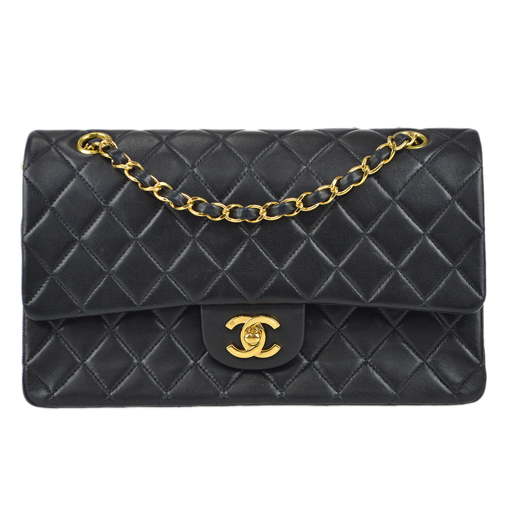 Chanel 1997-1999 Classic Double Flap Small Shoulder Bag Black Lambskin