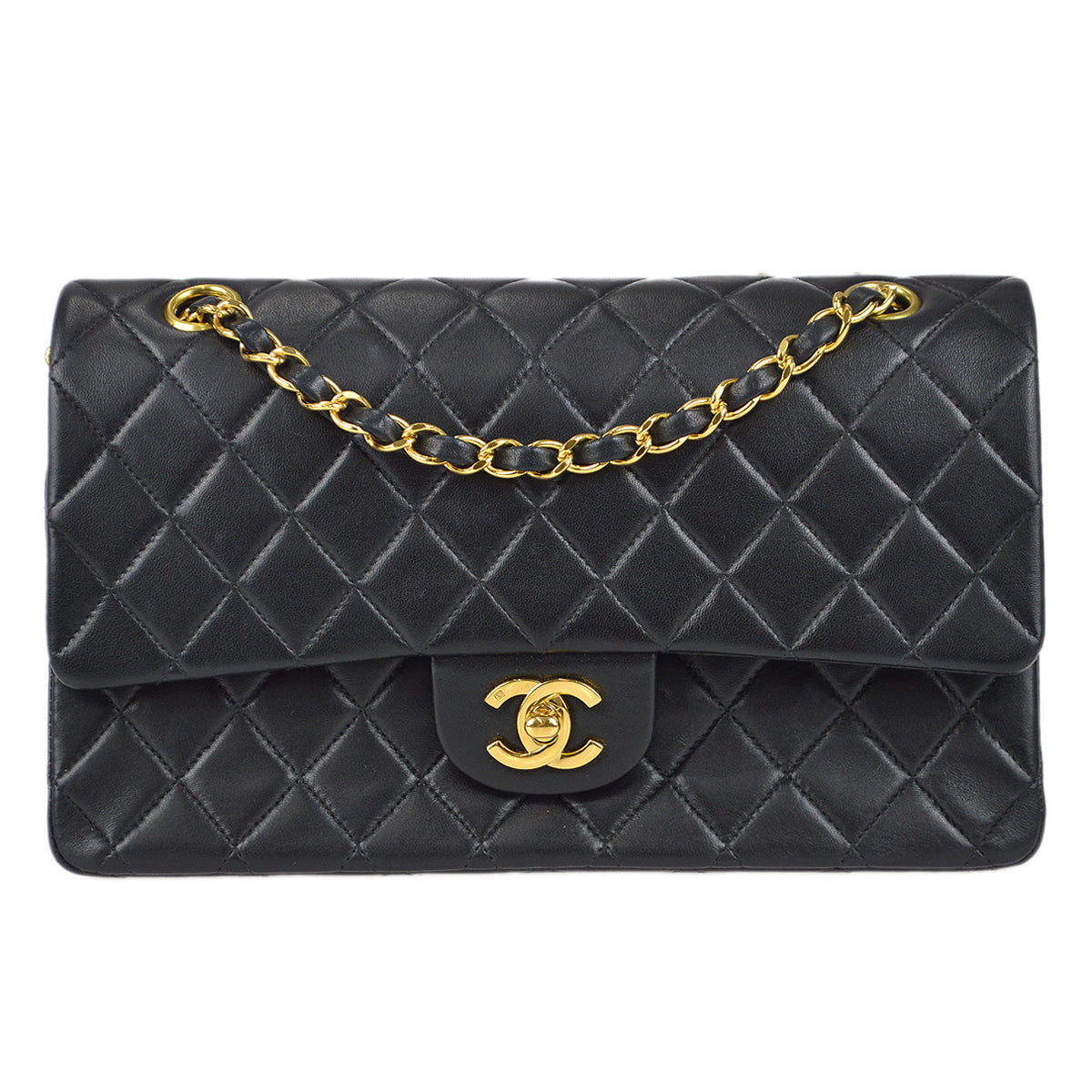 Chanel 1997-1999 Classic Double Flap Small Shoulder Bag Black Lambskin