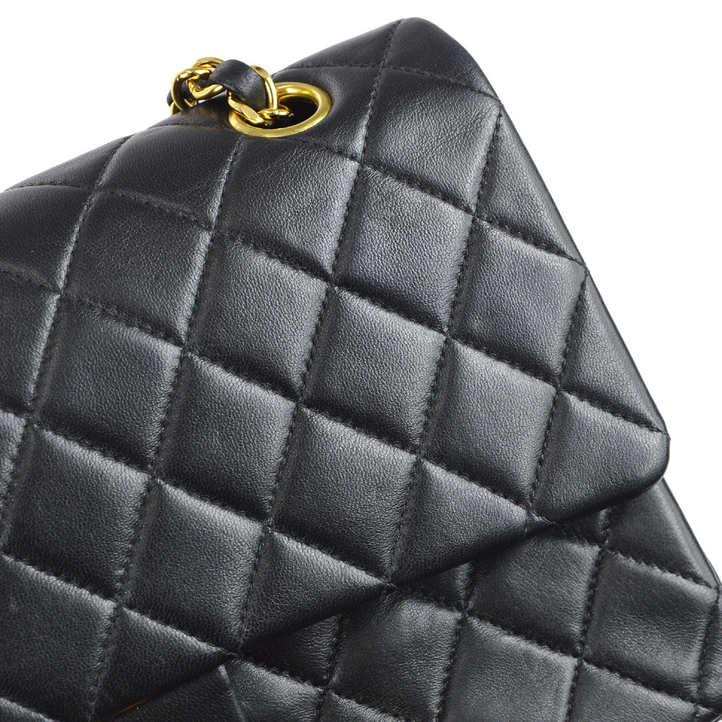 Chanel 1997-1999 Classic Double Flap Small Shoulder Bag Black Lambskin