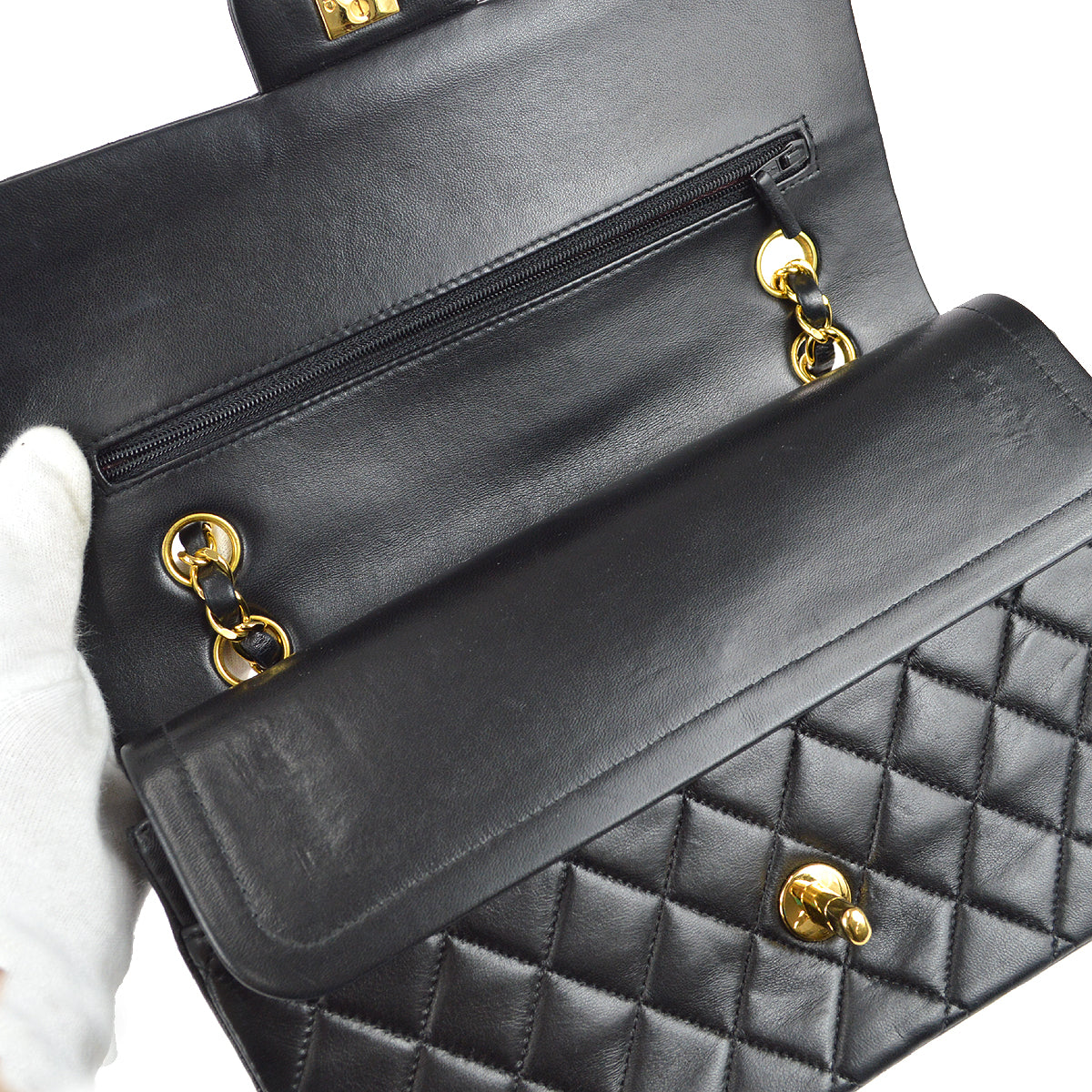 Chanel 1997-1999 Classic Double Flap Small Shoulder Bag Black Lambskin