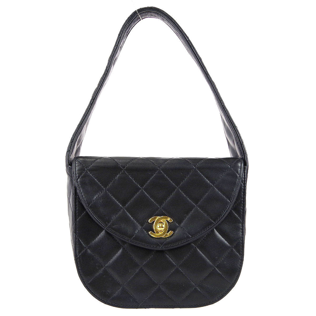 Chanel 1991-1994 Round Flap Handbag Mini Black Lambskin