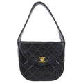 Chanel 1991-1994 Round Flap Handbag Mini Black Lambskin