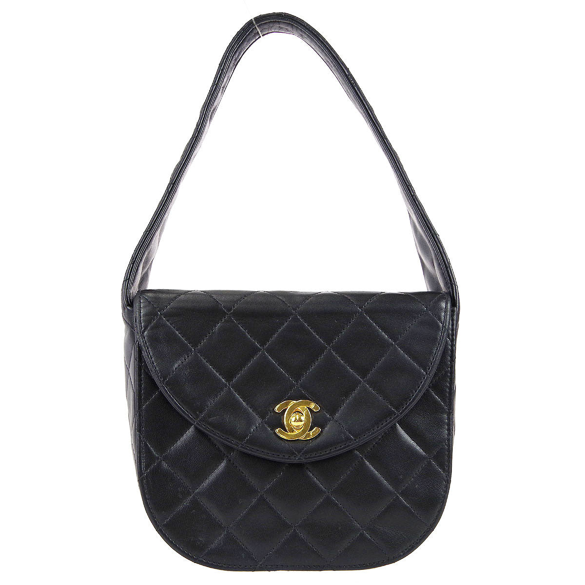 Chanel 1991-1994 Round Flap Handbag Mini Black Lambskin