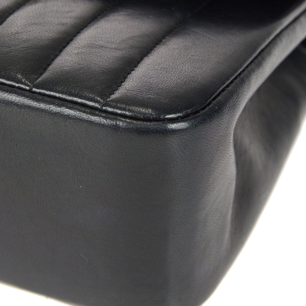 Chanel 1991-1994 Black Lambskin Mini Vertical Stitch Round Flap Bag
