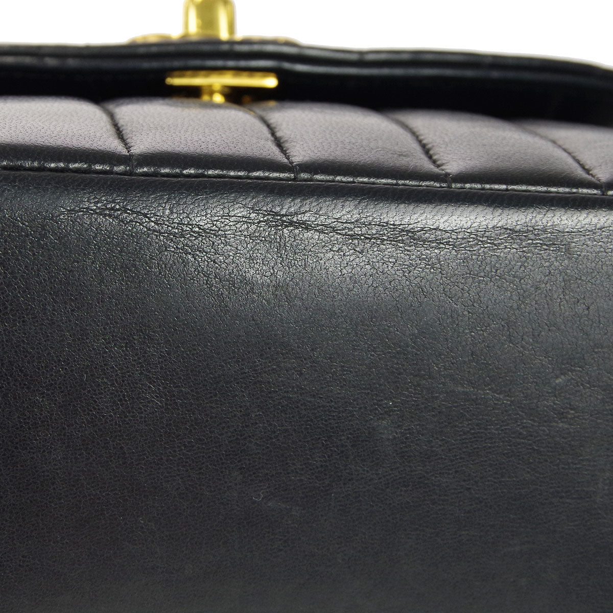 Chanel 1991-1994 Black Lambskin Mini Vertical Stitch Round Flap Bag