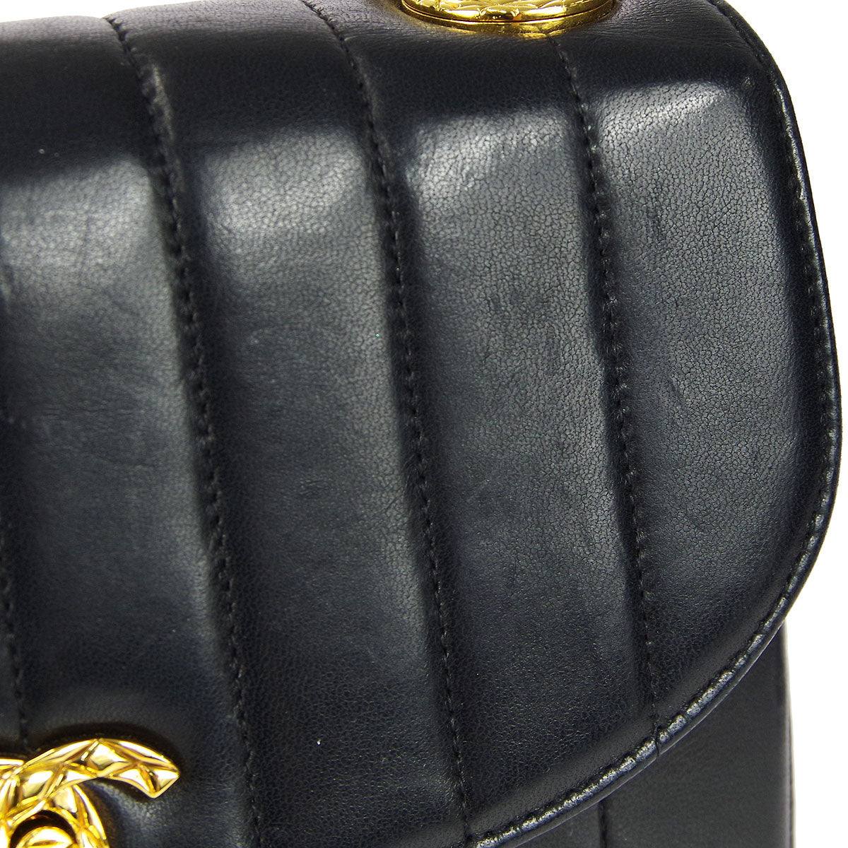 Chanel 1991-1994 Black Lambskin Mini Vertical Stitch Round Flap Bag