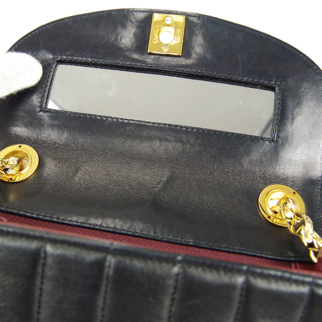 Chanel 1991-1994 Black Lambskin Mini Vertical Stitch Round Flap Bag