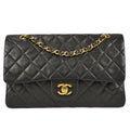 Chanel 1991-1994 Classic Double Flap Medium Shoulder Bag Black Lambskin