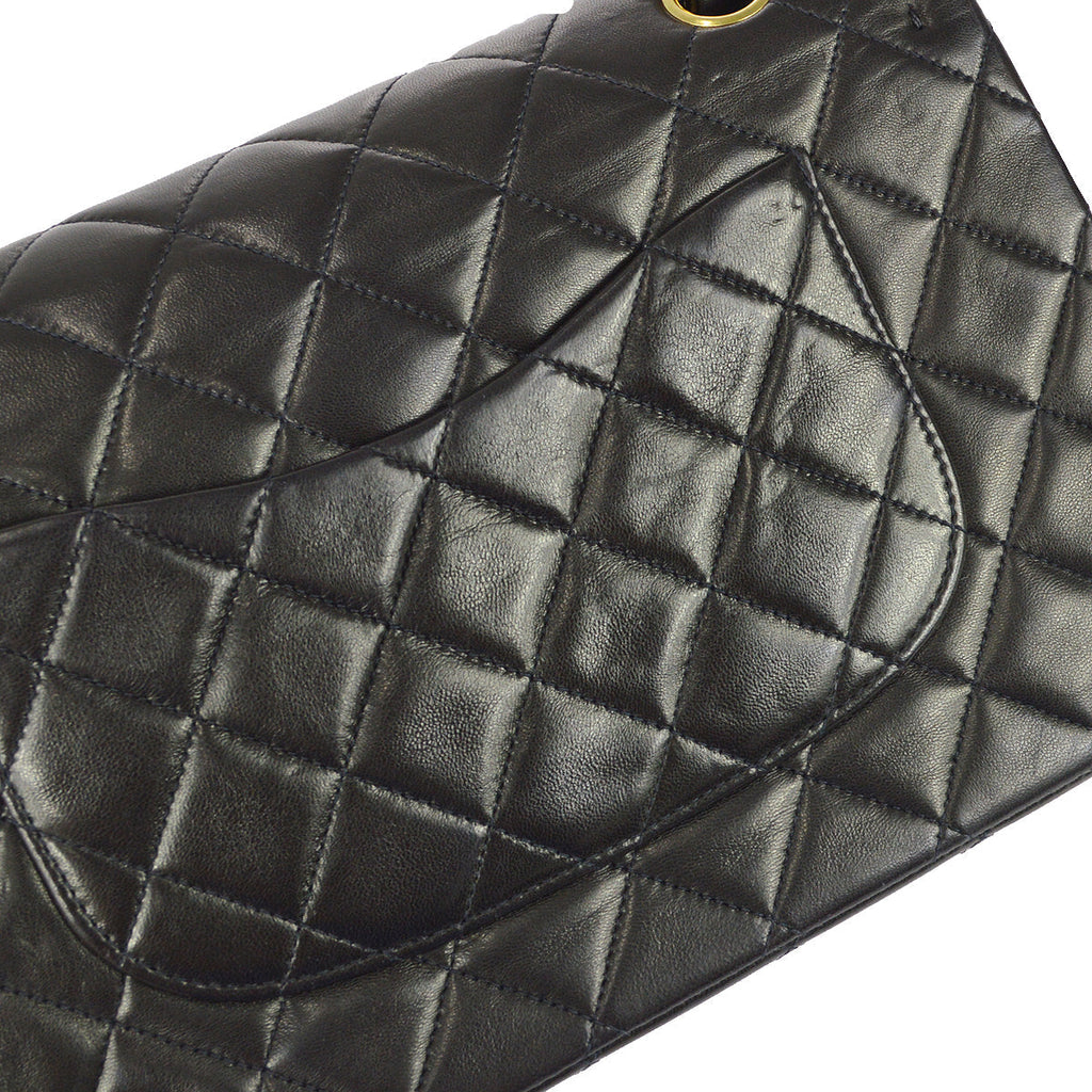 Chanel 1991-1994 Classic Double Flap Medium Shoulder Bag Black Lambskin