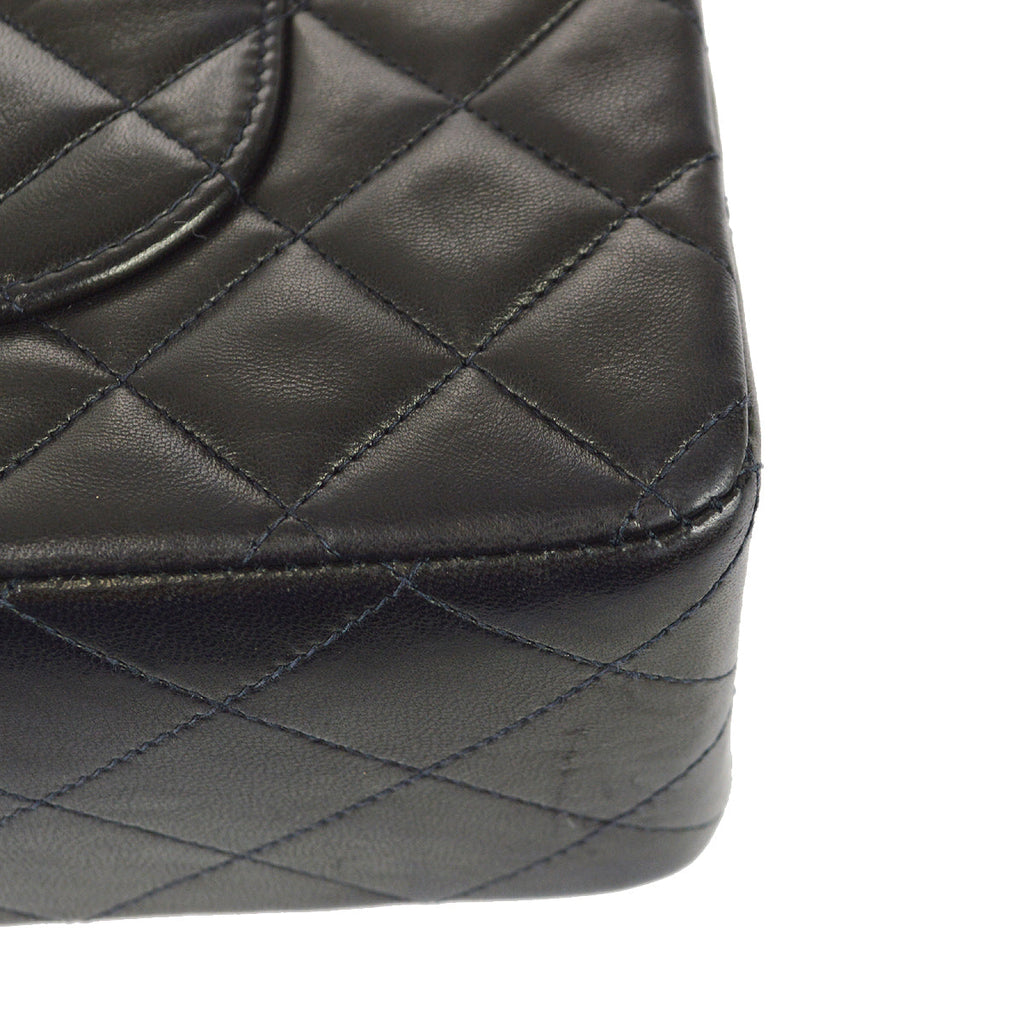 Chanel 1991-1994 Classic Double Flap Medium Shoulder Bag Black Lambskin