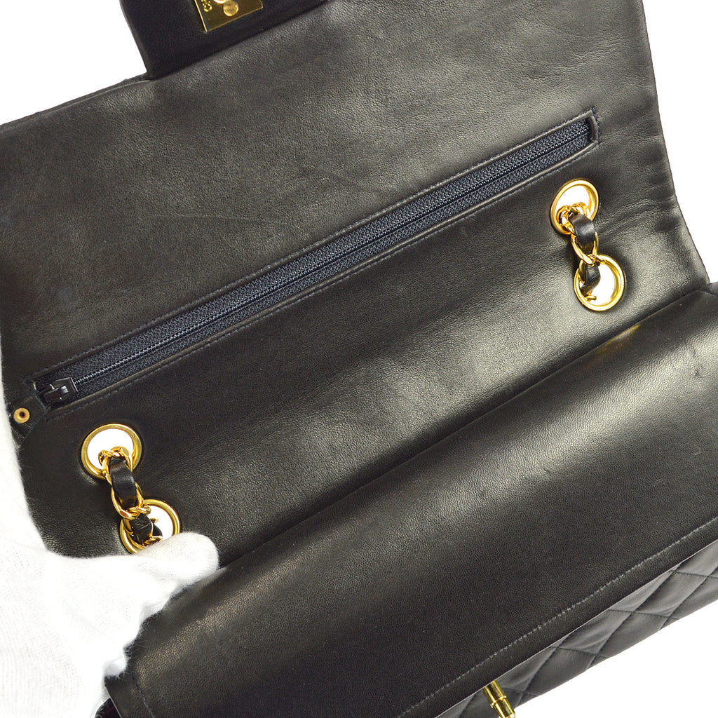 Chanel 1991-1994 Classic Double Flap Medium Shoulder Bag Black Lambskin