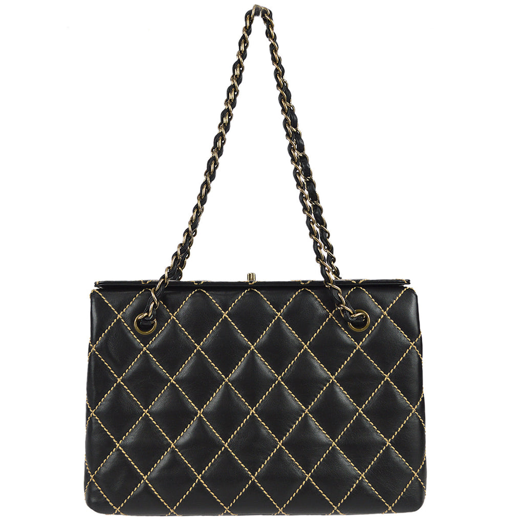 Chanel Wild Stitch Chain Handbag Black Calfskin
