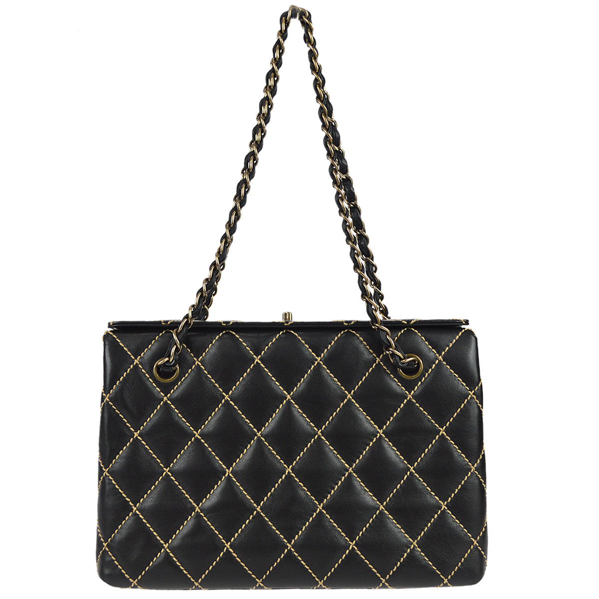 Chanel Wild Stitch Chain Handbag Black Calfskin